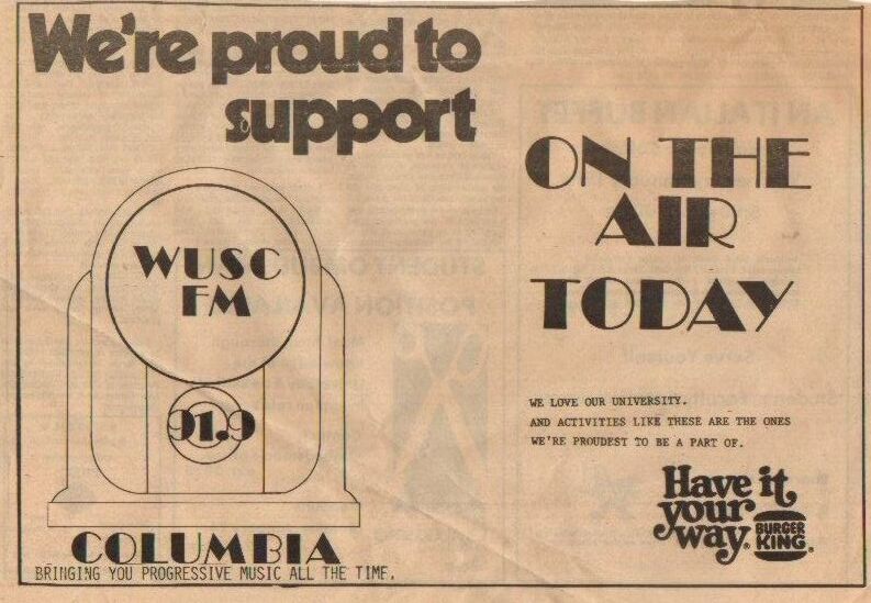 Ad in The Gamecock announcing WUSC-FM was ON the Air!